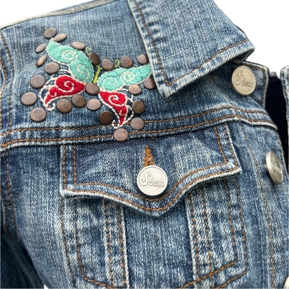 Vintage Joy Jean Studded Butterfly Cropped Denim Jacket Size: M | J1 = JOY Jean - Picture 5 of 10